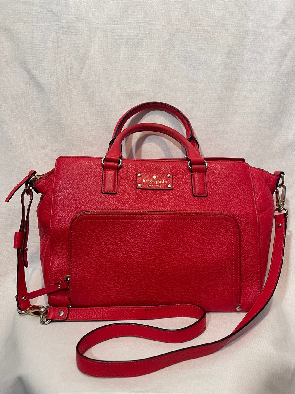 kate spade Red Pebbled Leather Crossbody Satchel